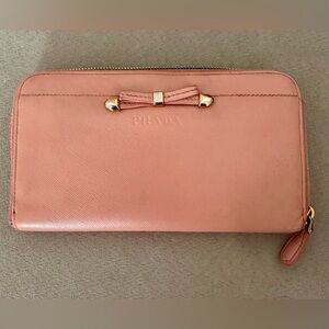 Prada Pink Bow Orchid Saffiano Leather Wallet